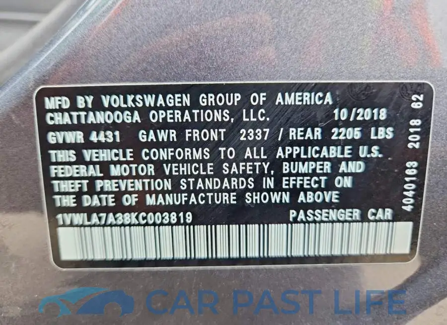 1VWLA7A38KC003819# 12