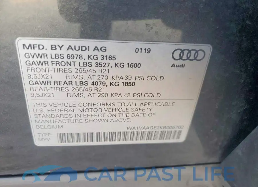 WA1VAAGE2KB005762# 13