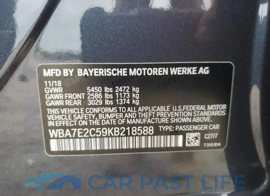 WBA7E2C59KB218588# 12