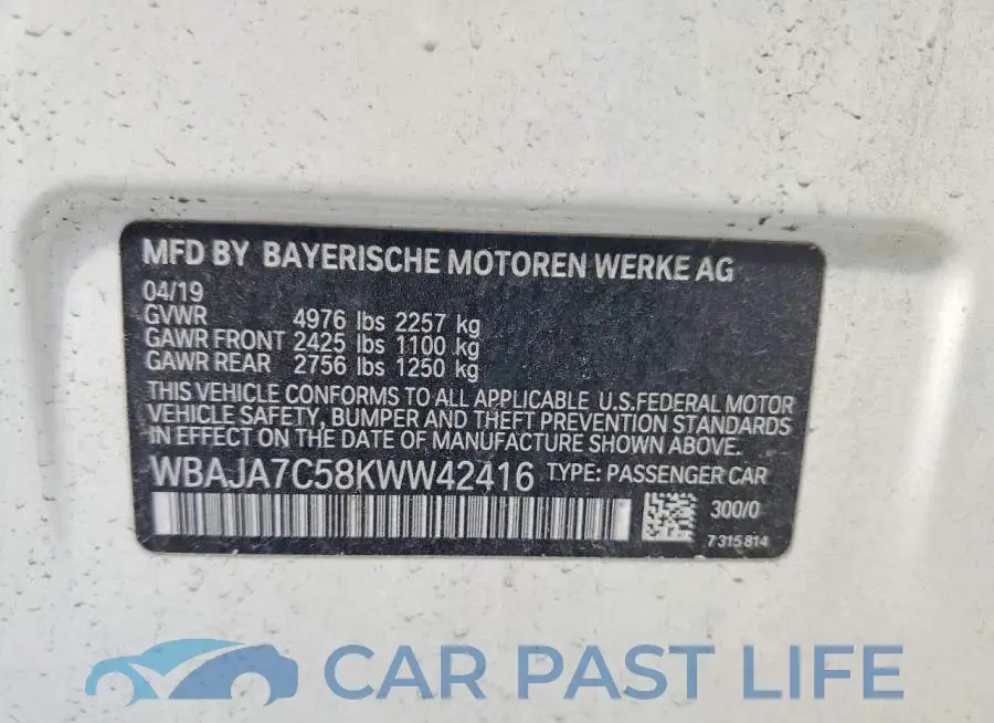 WBAJA7C58KWW42416# 12