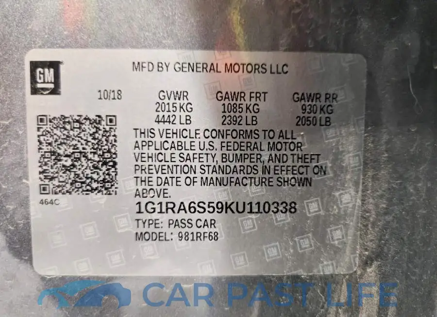 1G1RA6S59KU110338# 12