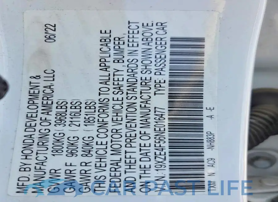 19XZE4F56NE016477# 12