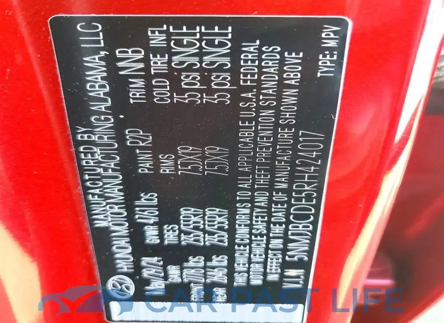 5NMJBCDE5RH424017# 13