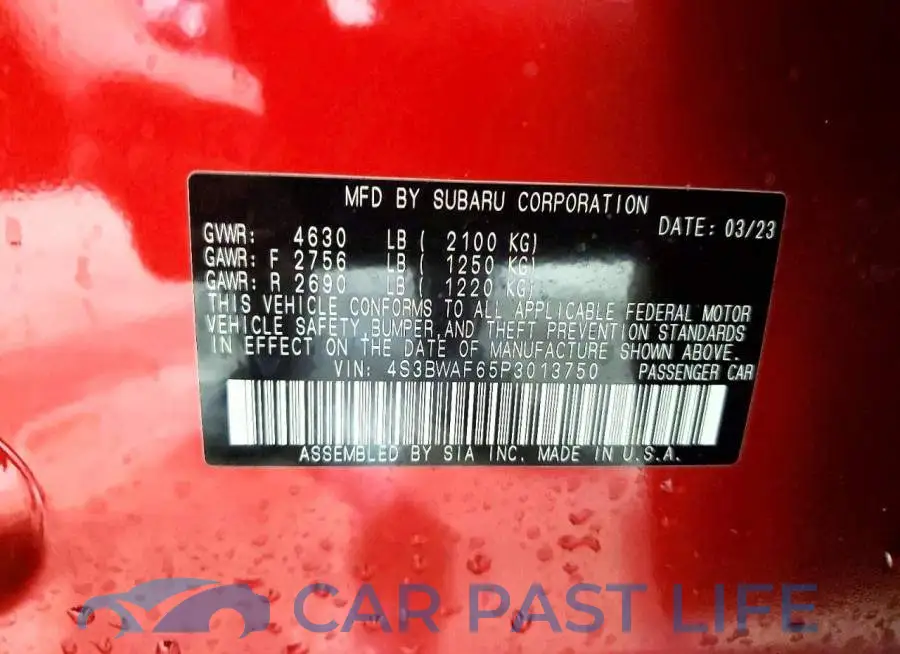 4S3BWAF65P3013750# 12