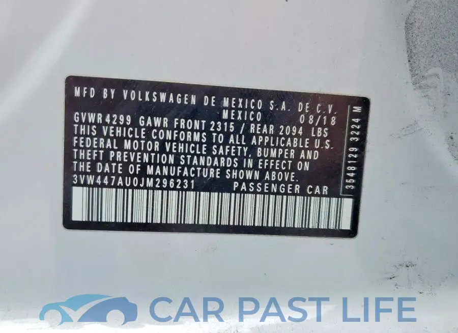 3VW447AU0JM296231# 12