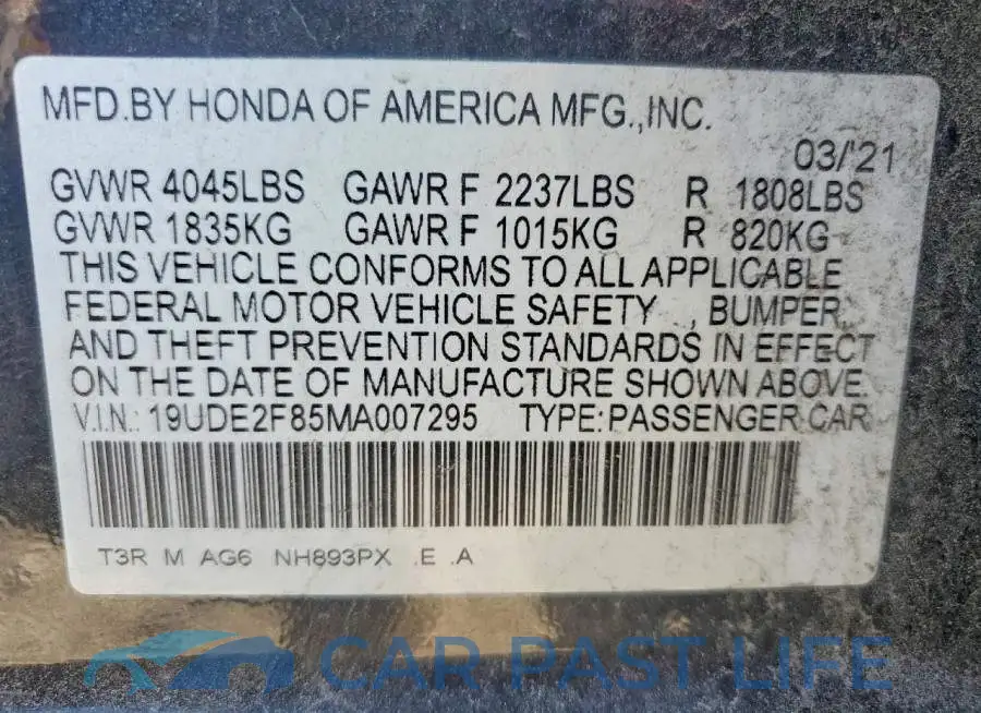 19UDE2F85MA007295# 12