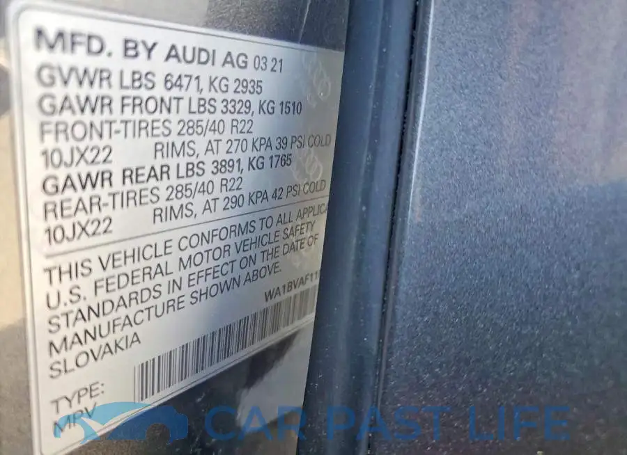 WA1BVAF11MD031606# 13
