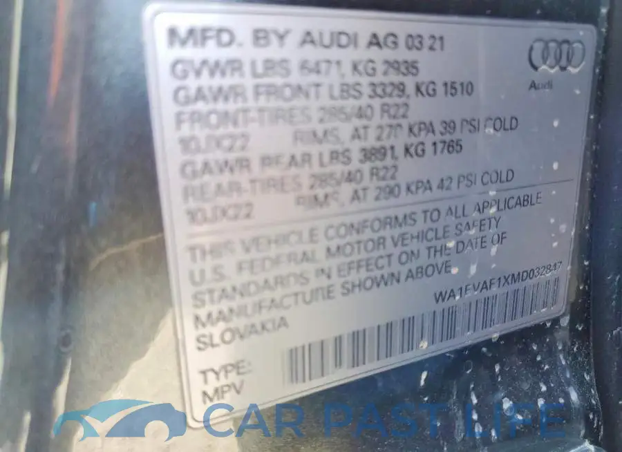 WA1EVAF1XMD032847# 13