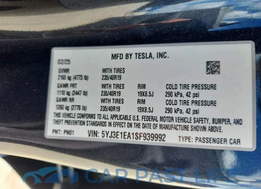 5YJ3E1EA1SF939992# 12
