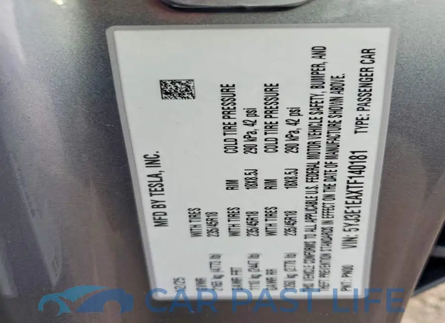 5YJ3E1EAXTF140181# 12
