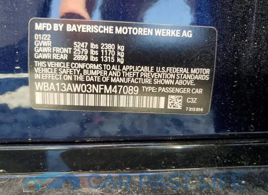 WBA13AW03NFM47089# 12