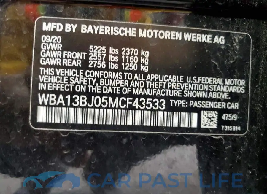 WBA13BJ05MCF43533# 12