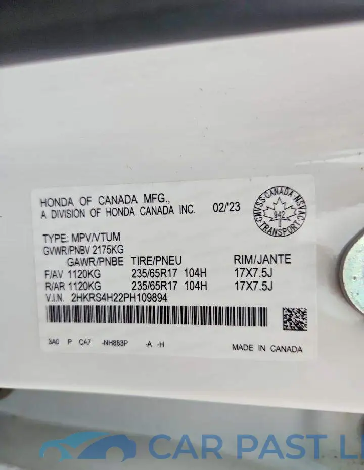 2HKRS4H22PH109894# 14