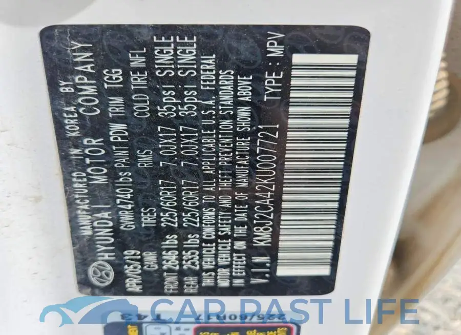 KM8J2CA42KU007721# 13