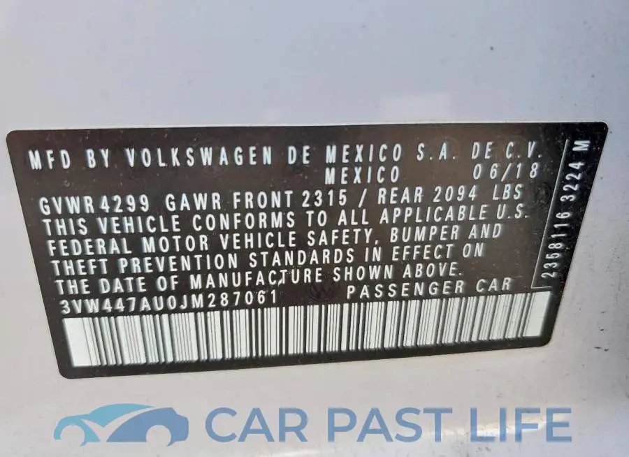 3VW447AU0JM287061# 12