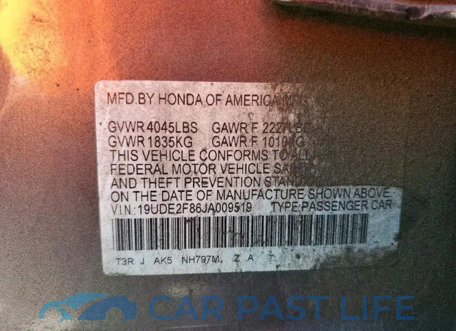 19UDE2F86JA009519# 12
