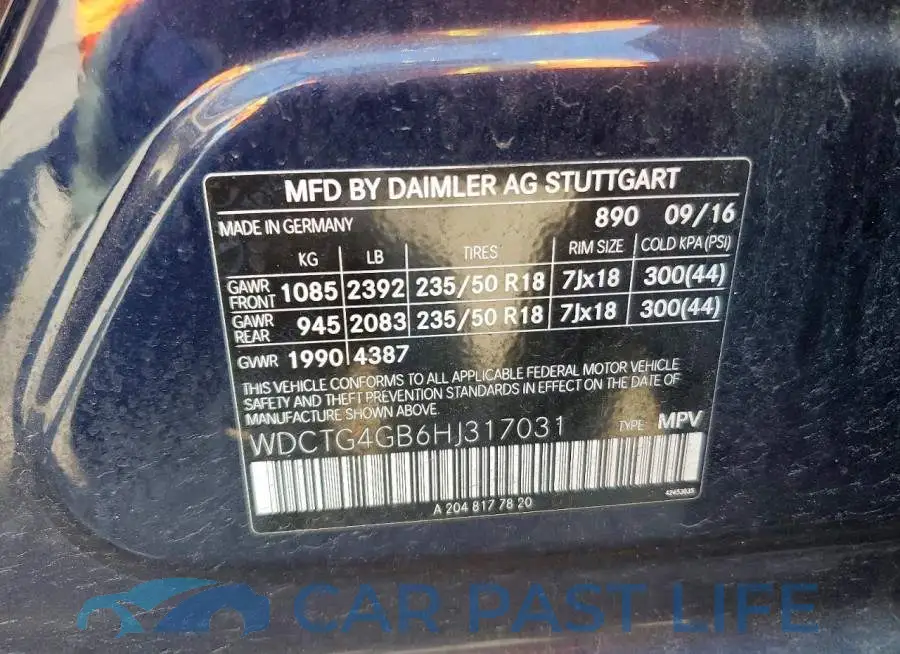 WDCTG4GB6HJ317031# 13