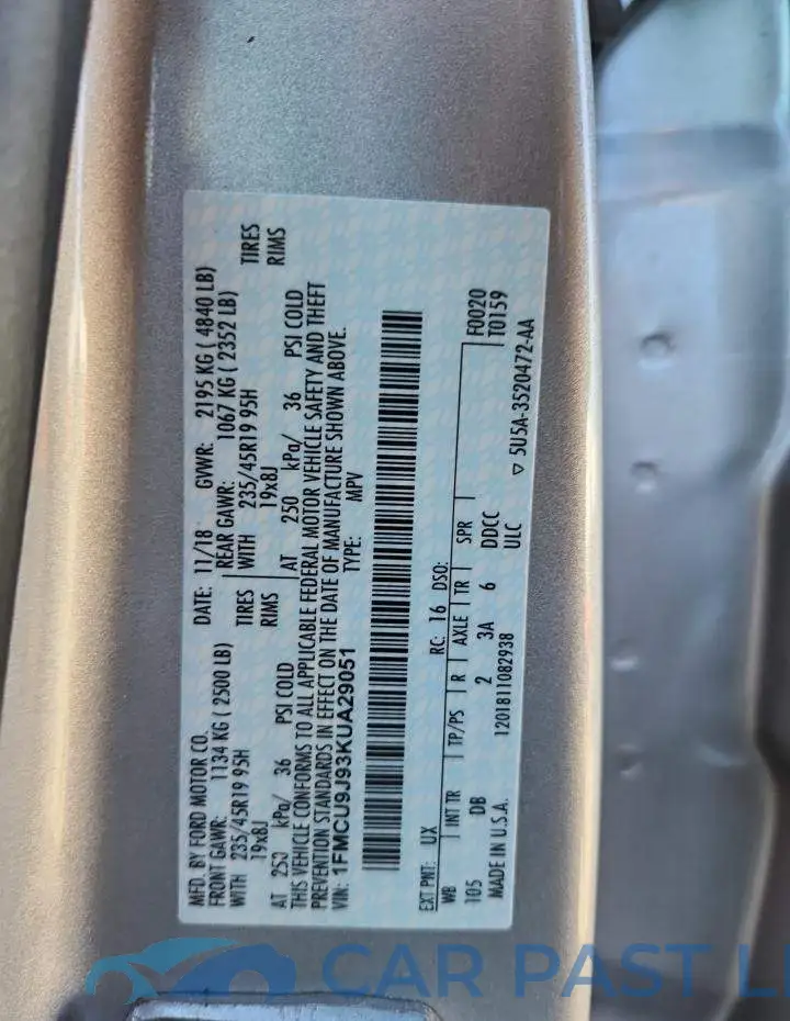 1FMCU9J93KUA29051# 14