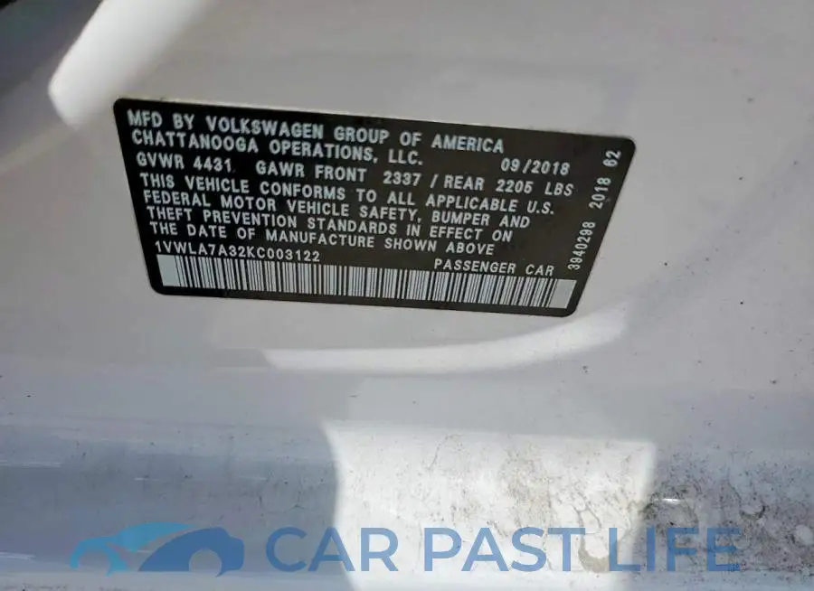 1VWLA7A32KC003122# 12