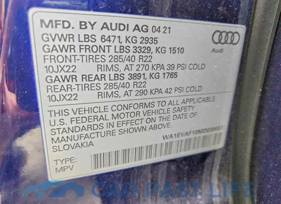 WA1EVAF10MD038057# 14