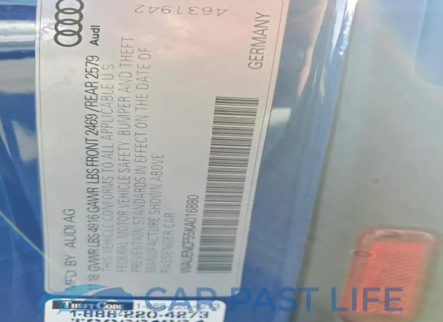 WAUENCF55KA016880# 12