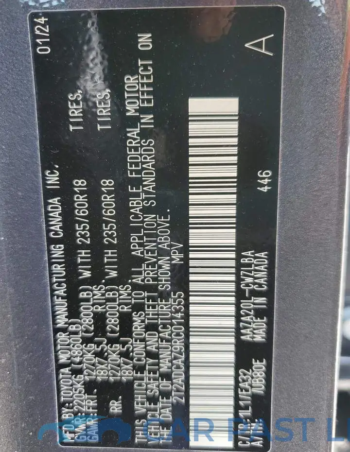 2T2ADCAZ9RC014355# 13