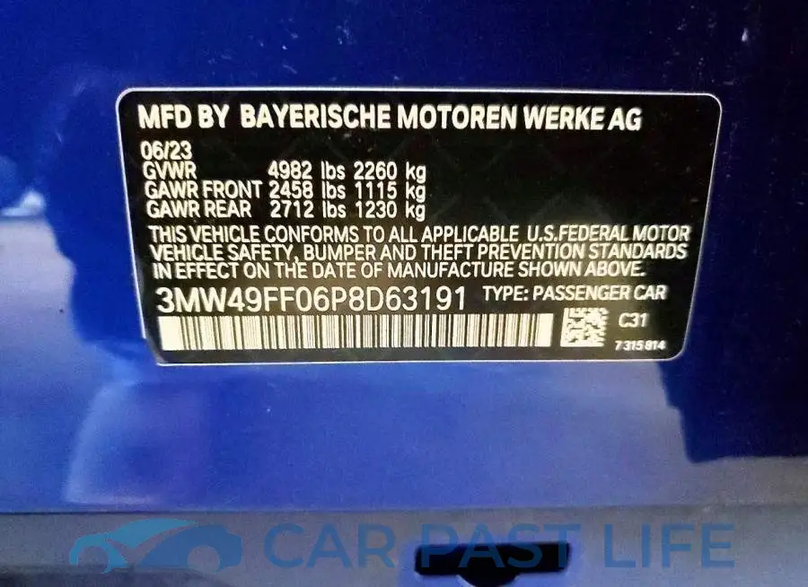 3MW49FF06P8D63191# 13
