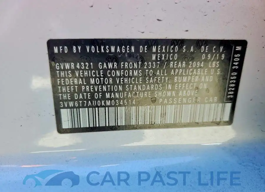 3VW6T7AU0KM034514# 12