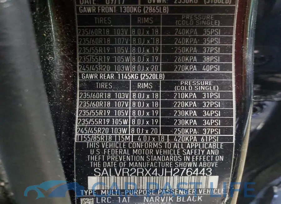 SALVR2RX4JH276443# 12