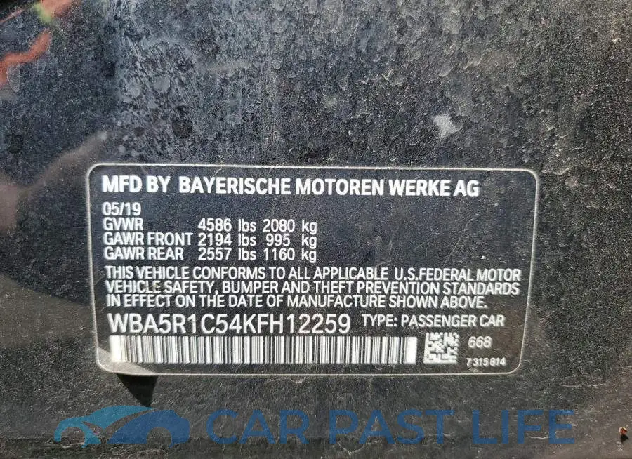 WBA5R1C54KFH12259# 12