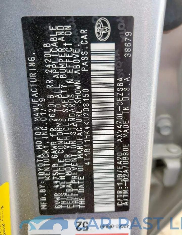 4T1B11HK4KU208150# 13