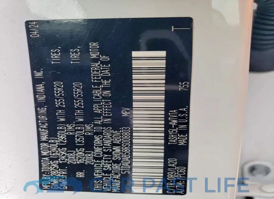 5TDADAB58RS008803# 12