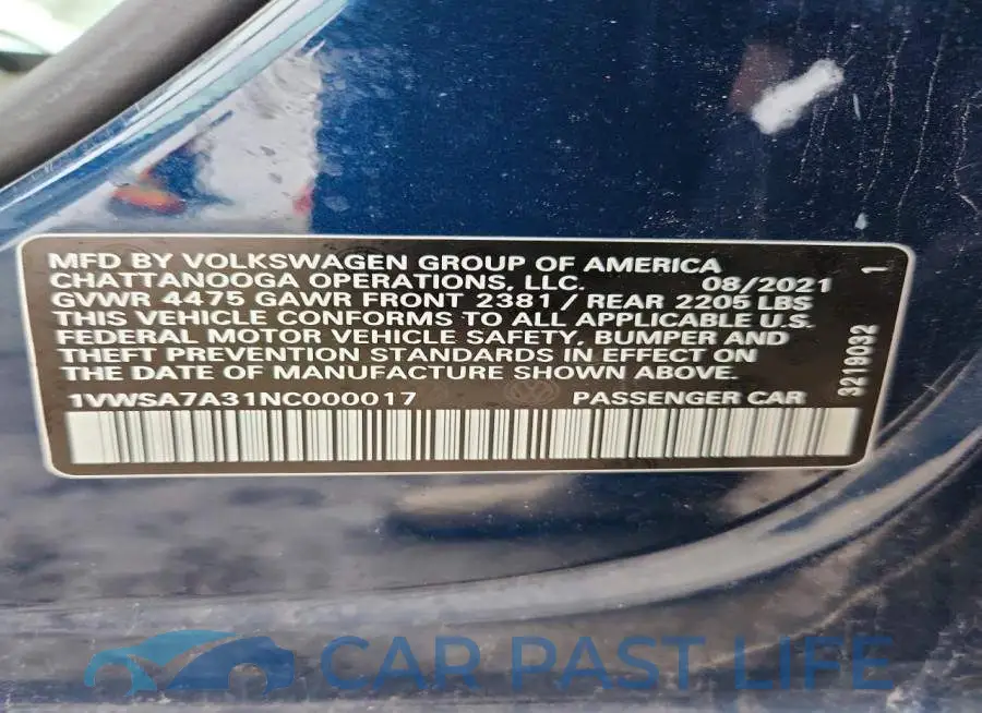 1VWSA7A31NC000017# 12