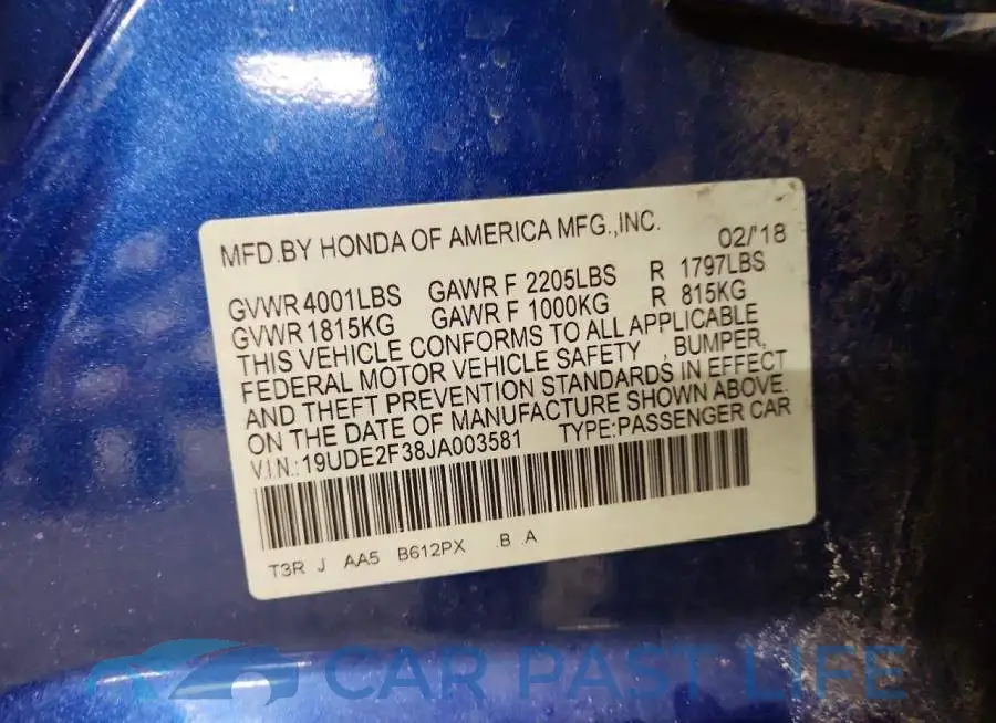 19UDE2F38JA003581# 12