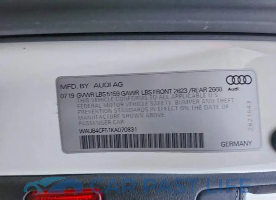 WAUB4CF51KA070831# 12