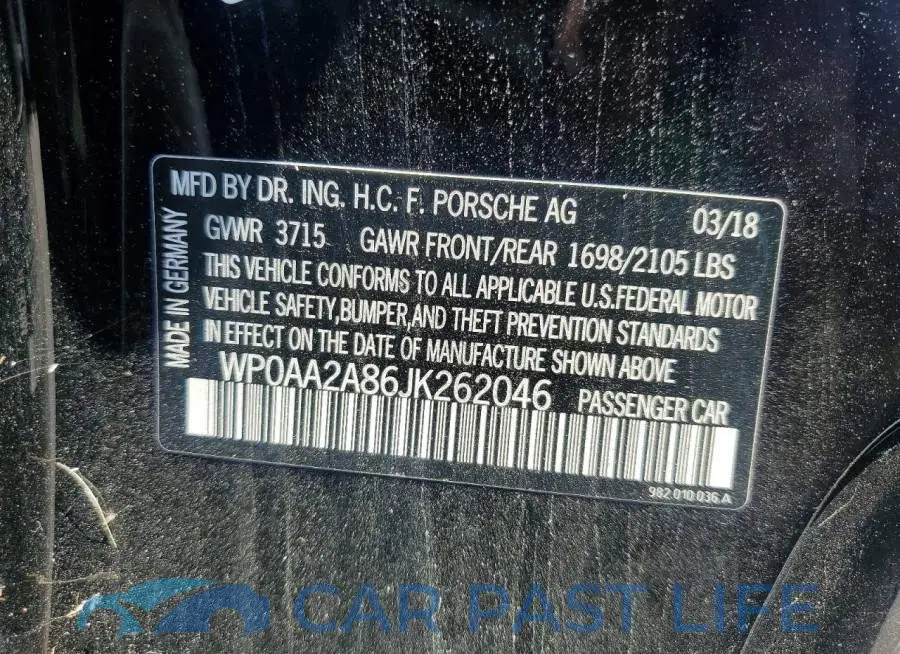 WP0AA2A86JK262046# 13