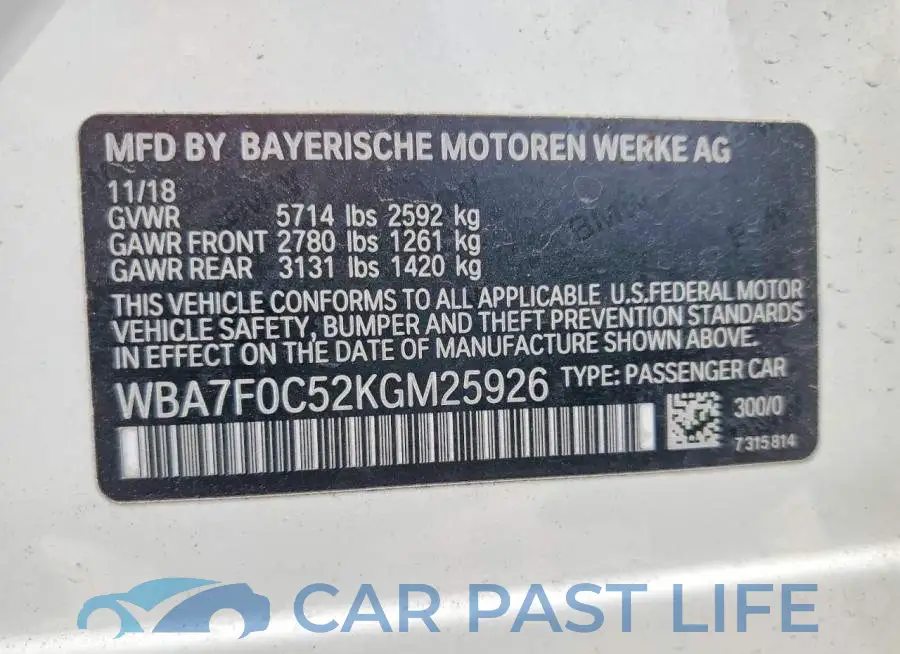WBA7F0C52KGM25926# 14