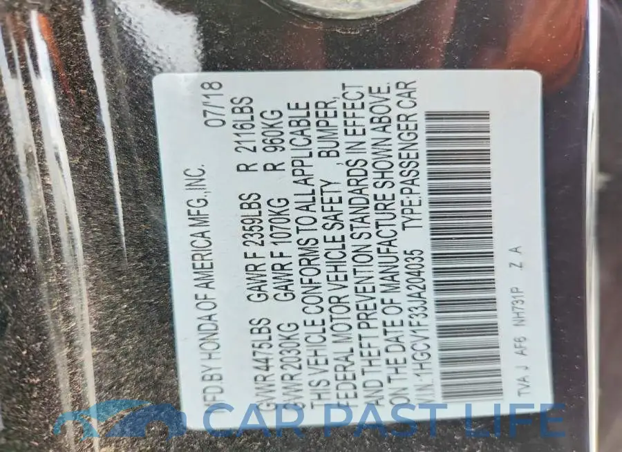 1HGCV1F33JA204035# 12