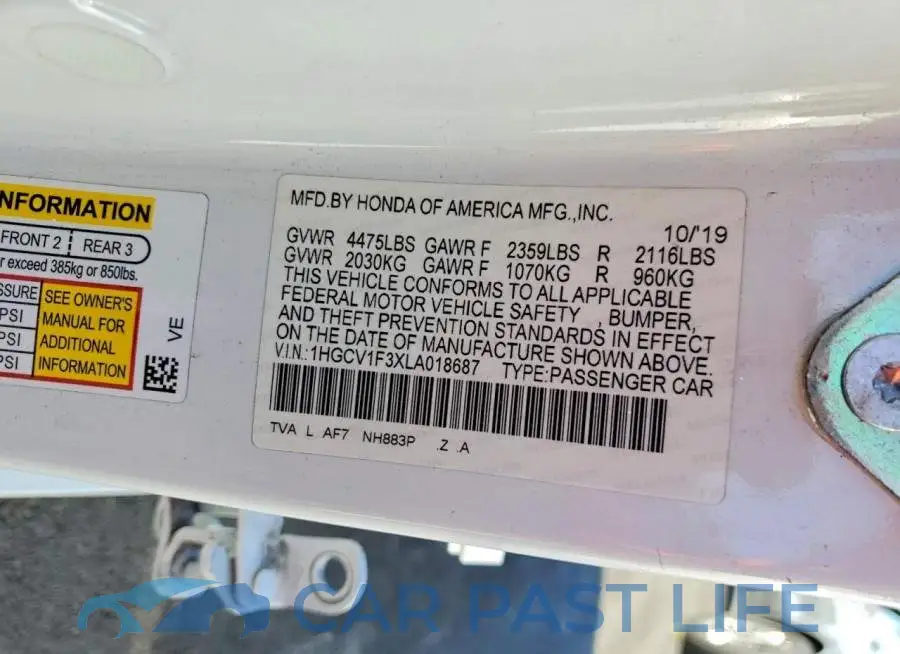 1HGCV1F3XLA018687# 13