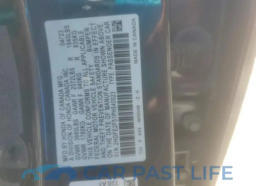 2HGFE2F51PH540023# 12