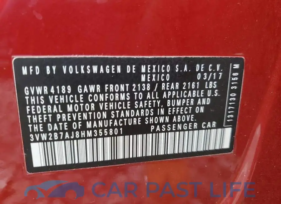 3VW2B7AJ8HM355801# 12
