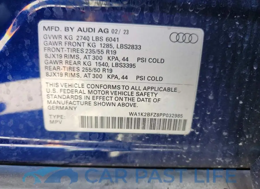 WA1K2BFZ8PP032985# 12