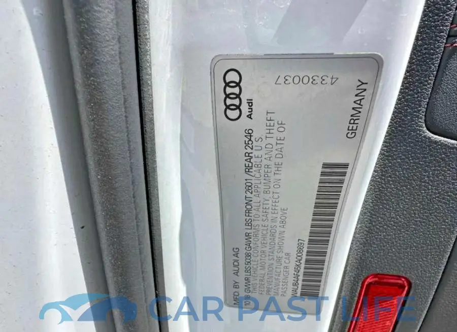 WAUB4AF45KA008697# 10