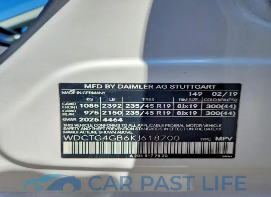 WDCTG4GB6KJ618700# 13