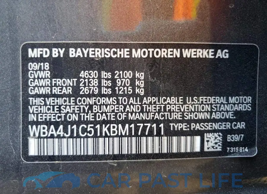 WBA4J1C51KBM17711# 12