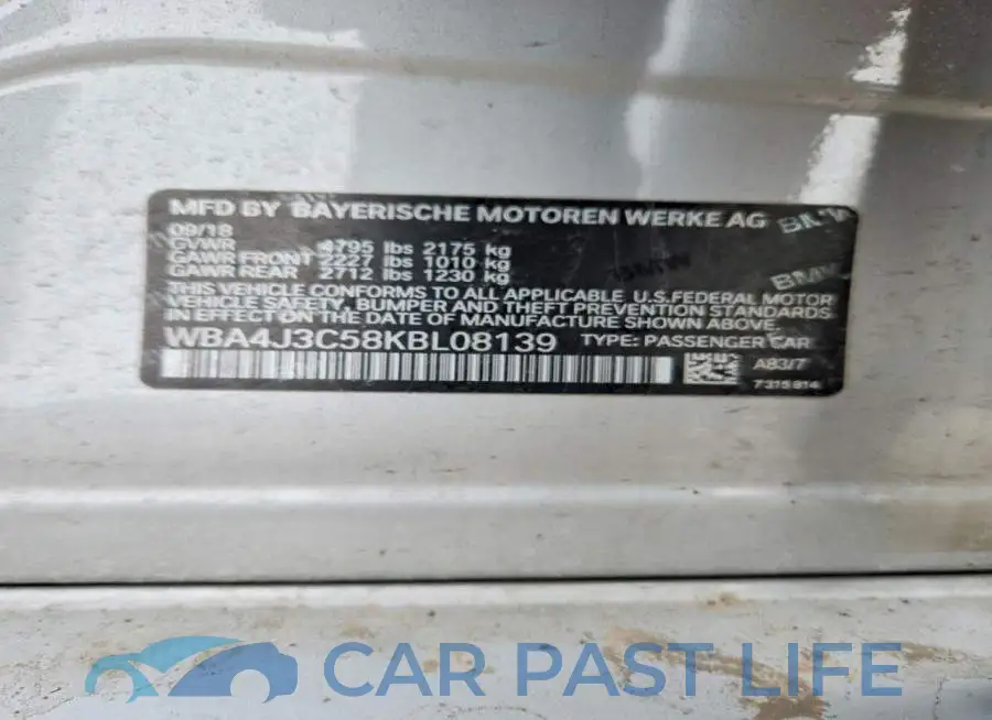WBA4J3C58KBL08139# 12