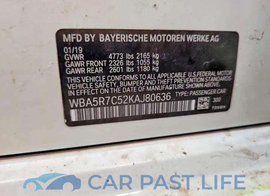 WBA5R7C52KAJ80636# 12