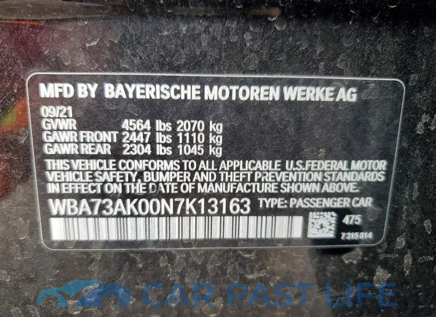 WBA73AK00N7K13163# 12