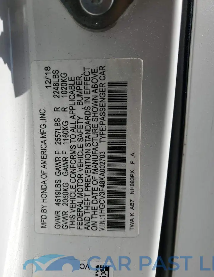 1HGCV3F48KA002703# 12