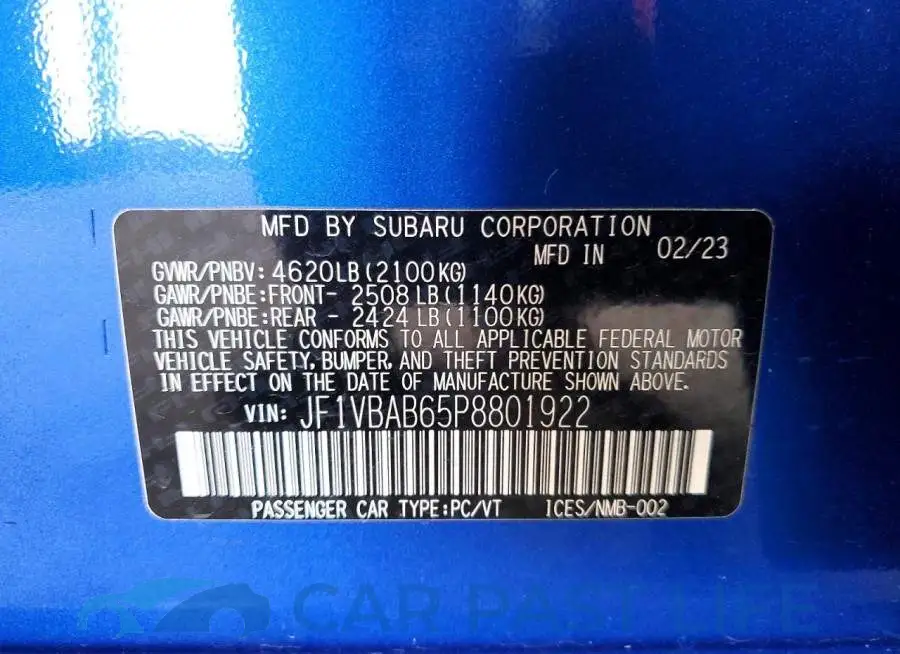 JF1VBAB65P8801922# 12